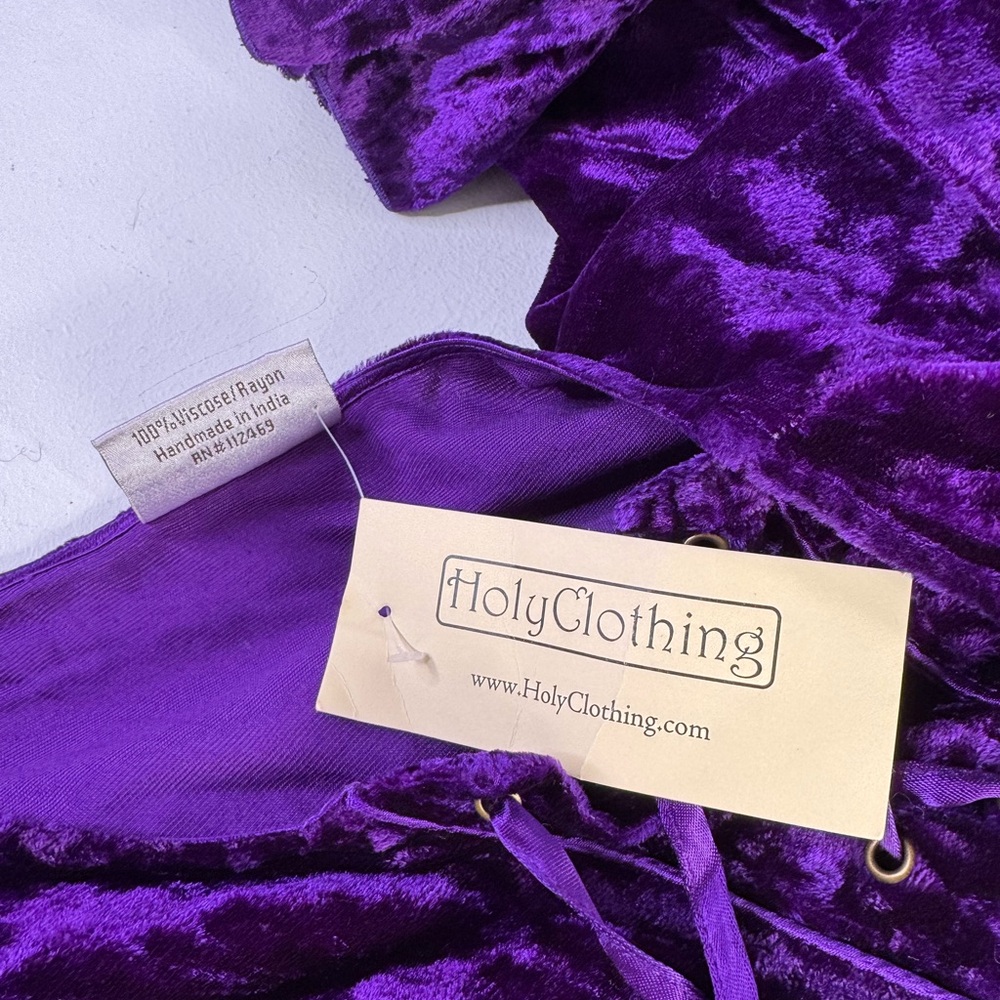 HolyClothing purple crushed velvet hippy dress with a lace-up front size 2 X NWT - Picture 6 of 6